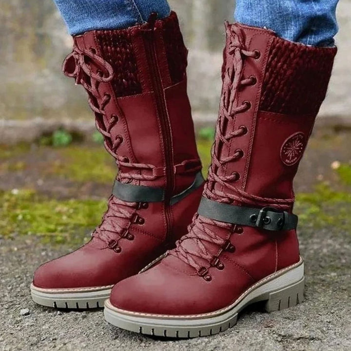 Women's Knit-Cuff Lace-Up Side-Zip Mid-Calf Winter Boots