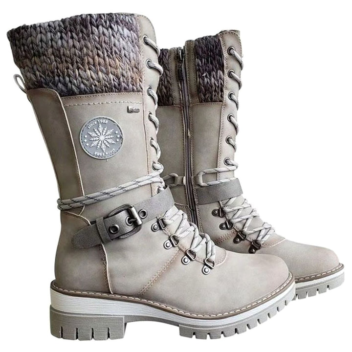 Women's Knit-Cuff Lace-Up Side-Zip Mid-Calf Winter Boots - White