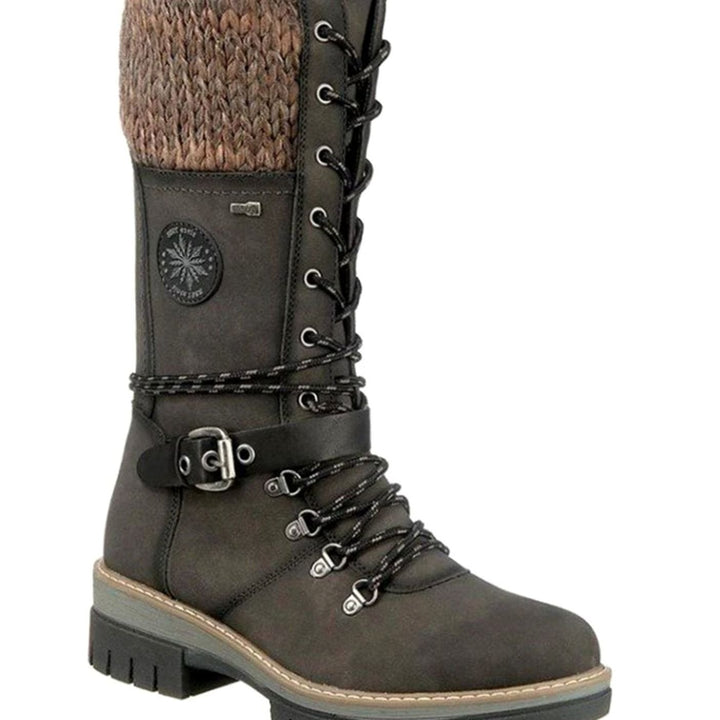 Women's Knit-Cuff Lace-Up Side-Zip Mid-Calf Winter Boots - Green