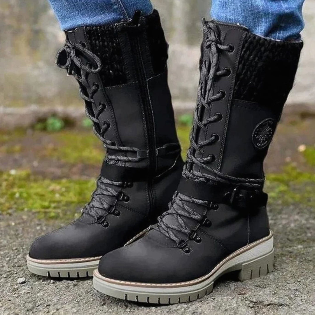 Women's Knit-Cuff Lace-Up Side-Zip Mid-Calf Winter Boots
