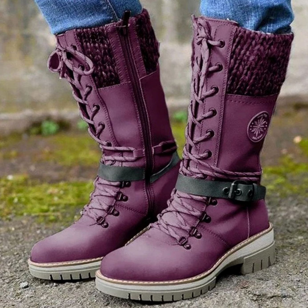 Women's Knit-Cuff Lace-Up Side-Zip Mid-Calf Winter Boots