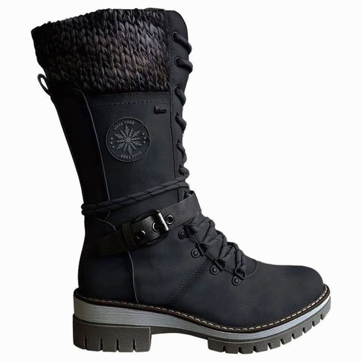Women's Knit-Cuff Lace-Up Side-Zip Mid-Calf Winter Boots - Black