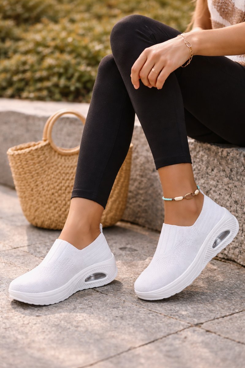 Women's Knit Slip-On Cushioned Sneaker Ankle Boots - White