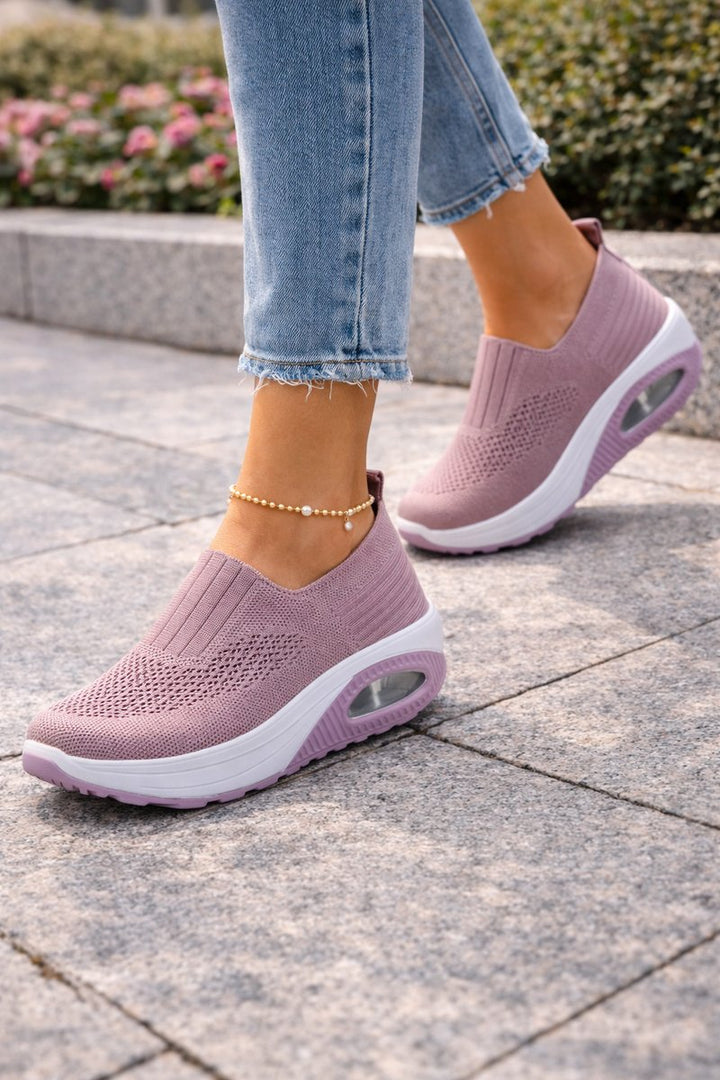 Women's Knit Slip-On Cushioned Sneaker Ankle Boots - Pink