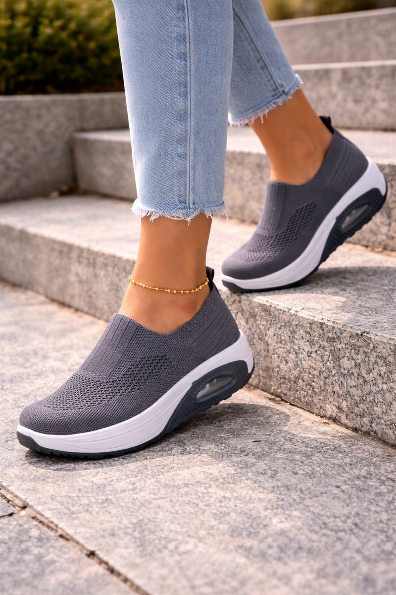 Women's Knit Slip-On Cushioned Sneaker Ankle Boots - Gray