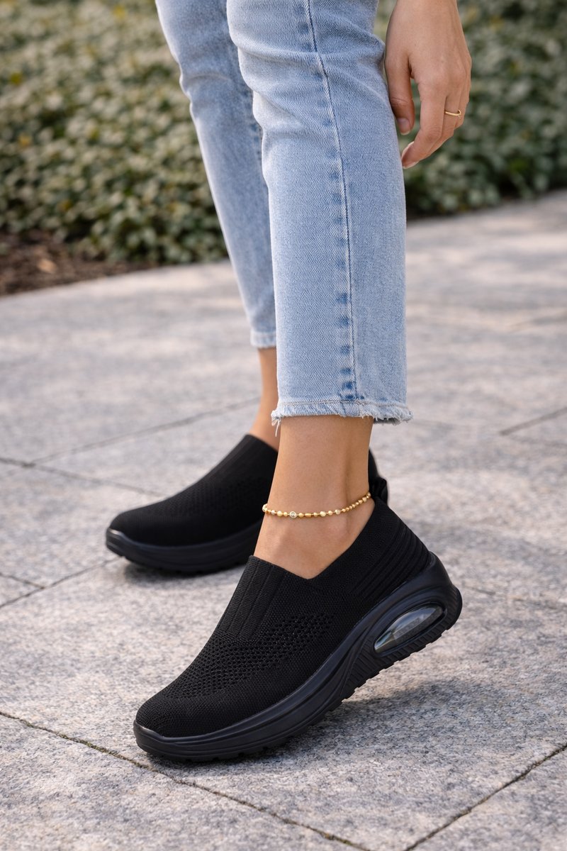 Women's Knit Slip-On Cushioned Sneaker Ankle Boots - Black