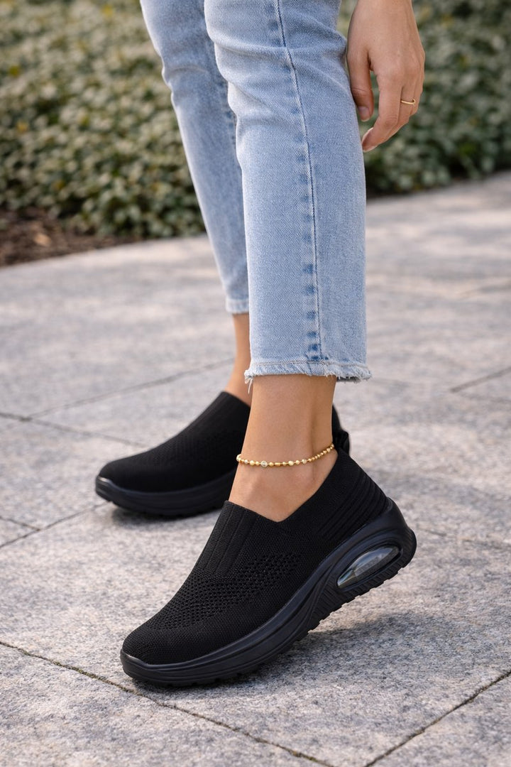 Women's Knit Slip-On Cushioned Sneaker Ankle Boots - Black