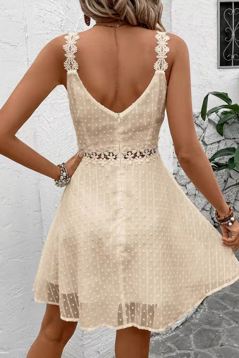 Women's Lace-Trim Swiss Dot Flowy Cocktail Dress