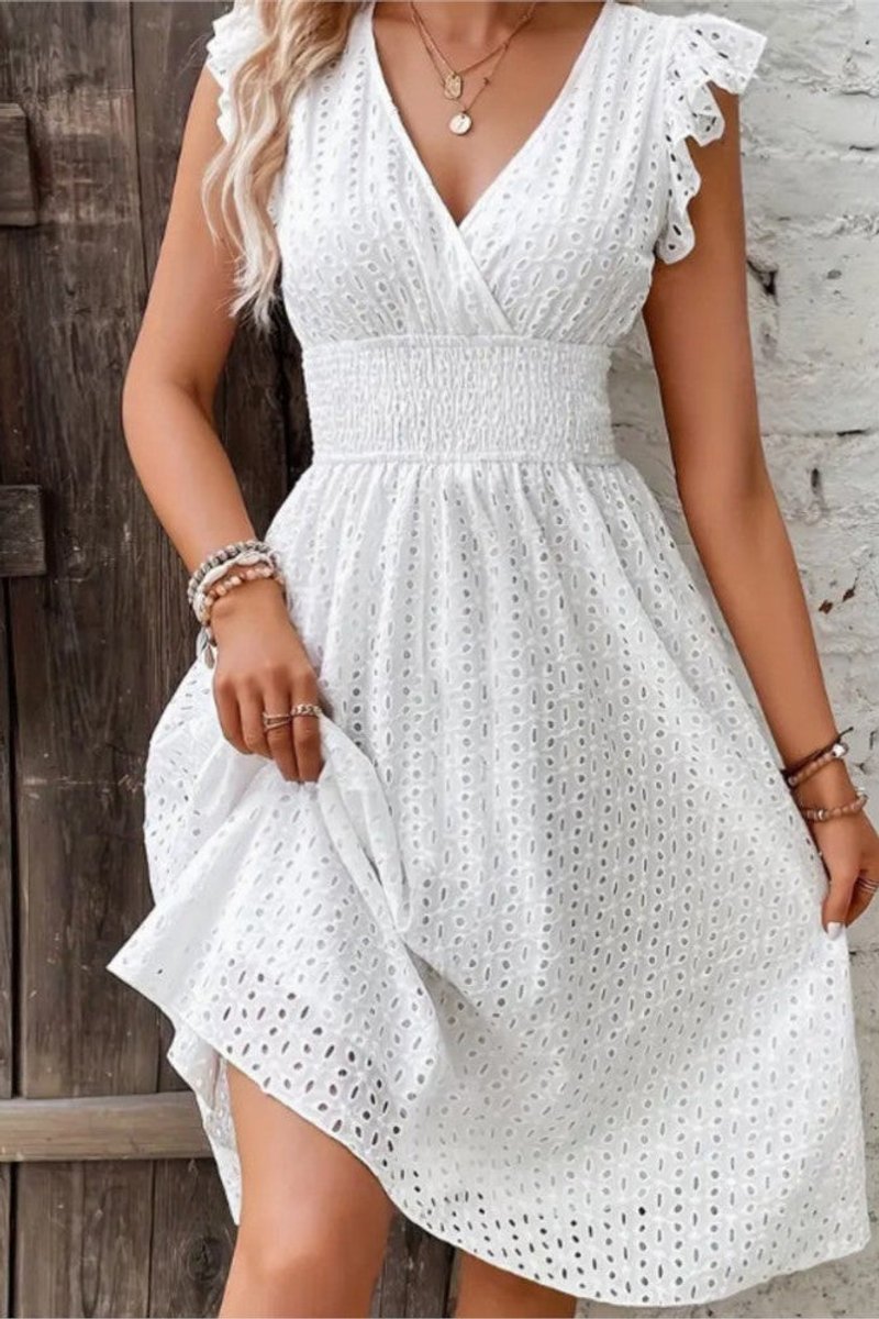 Women's Lace-Trim Swiss Dot Flowy Cocktail Dress