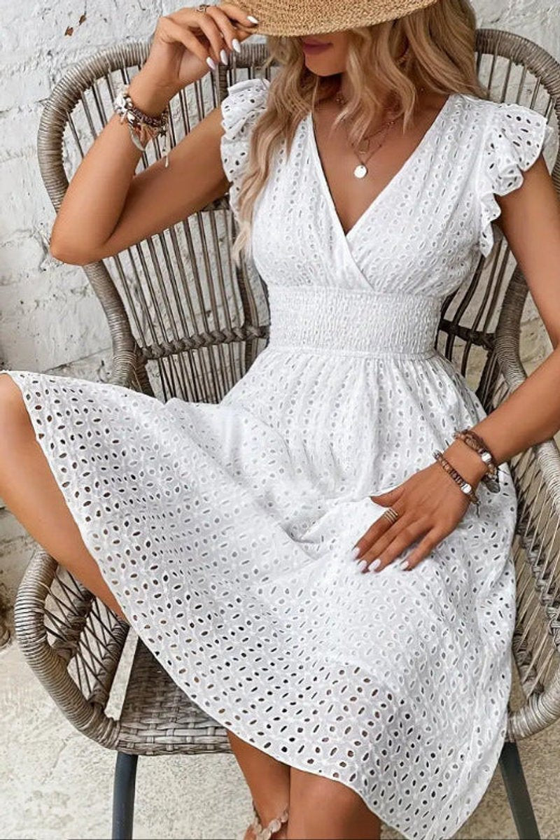 Women's Lace-Trim Swiss Dot Flowy Cocktail Dress - White