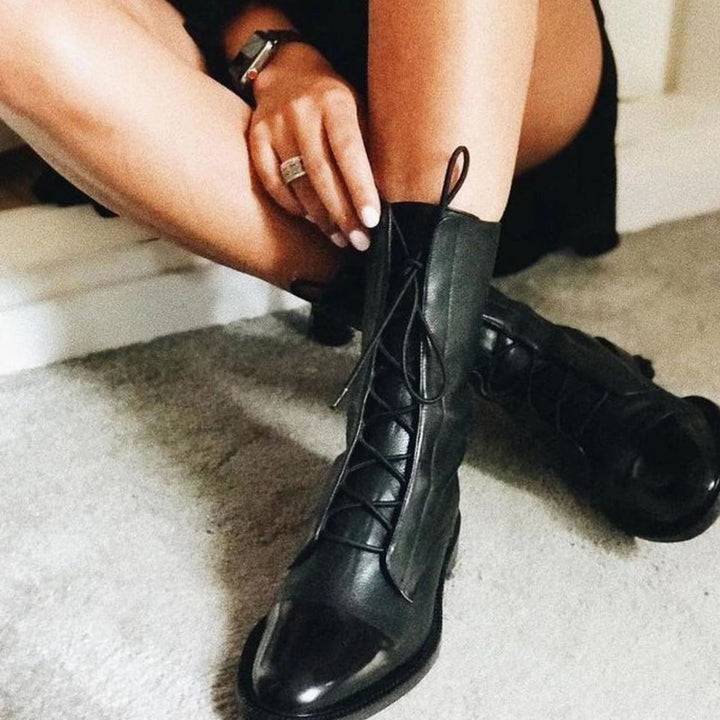 Women's Lace-Up Leather Cap-Toe Ankle Boots
