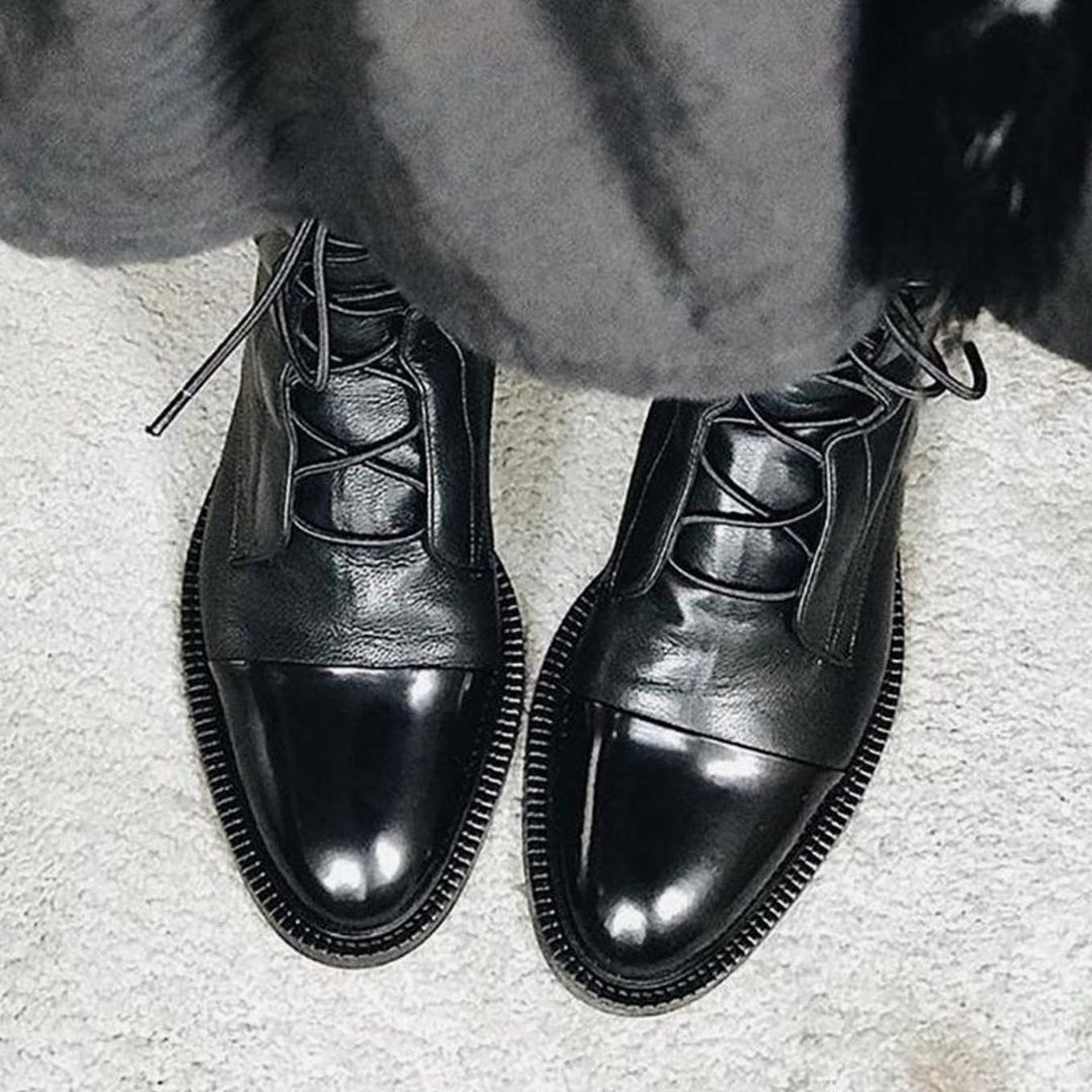 Women's Lace-Up Leather Cap-Toe Ankle Boots