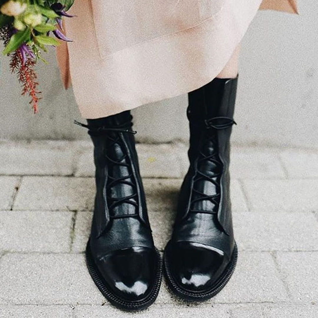 Women's Lace-Up Leather Cap-Toe Ankle Boots