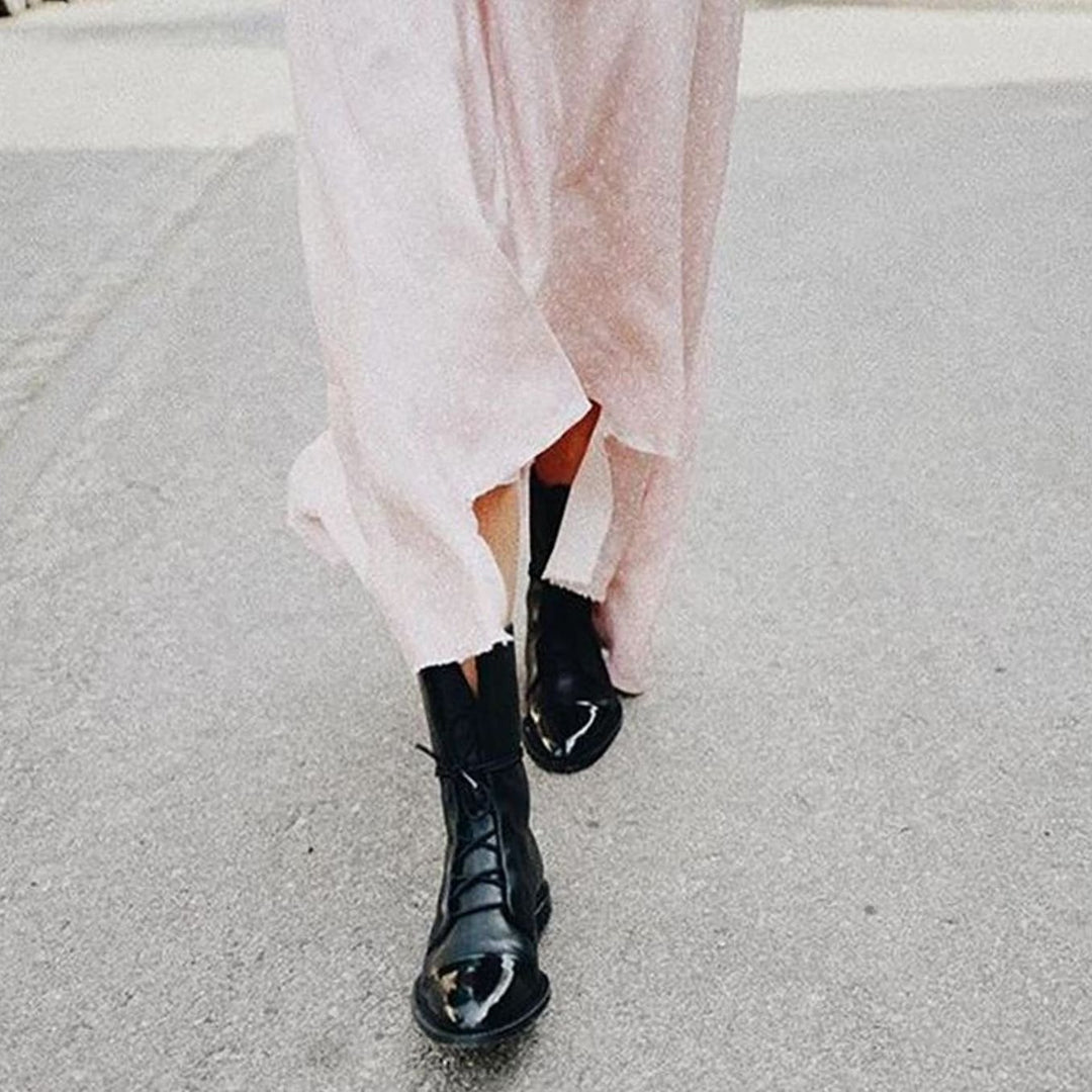 Women's Lace-Up Leather Cap-Toe Ankle Boots