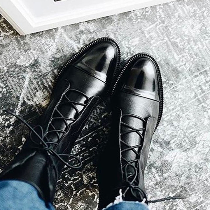 Women's Lace-Up Leather Cap-Toe Ankle Boots