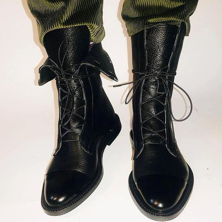 Women's Lace-Up Leather Cap-Toe Ankle Boots