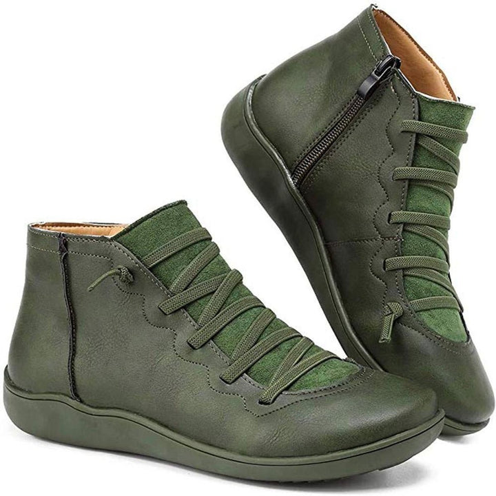 Women's Lace-Up Side-Zip Flat Faux Leather Ankle Boots