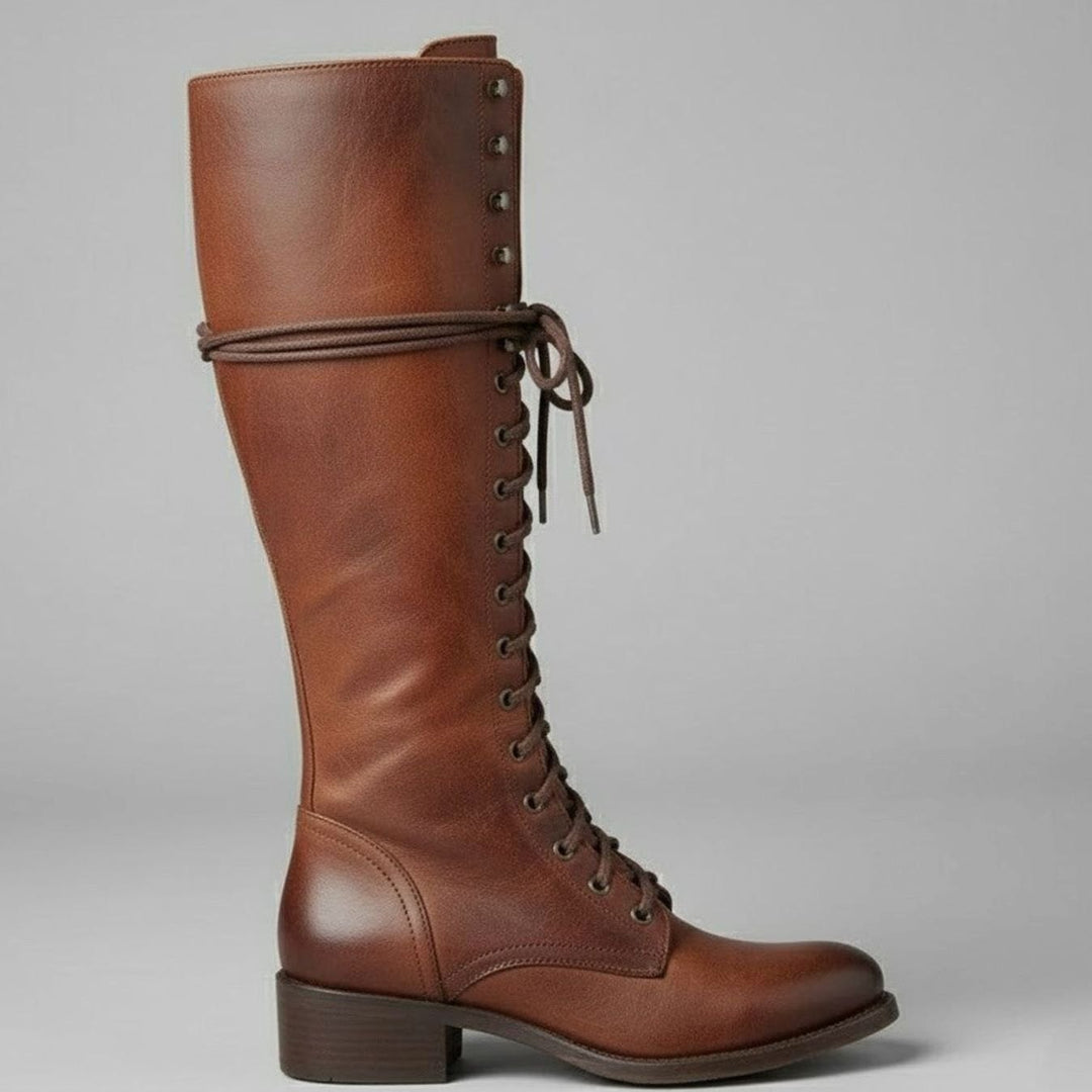 Women's Lace-Up Studded Knee-High Boots Block Heel