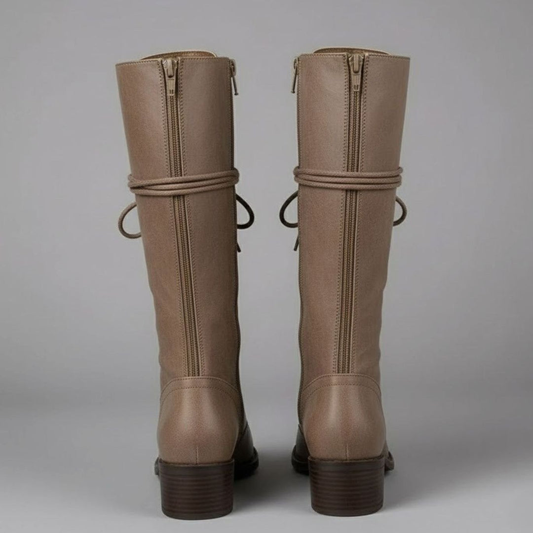 Women's Lace-Up Studded Knee-High Boots Block Heel