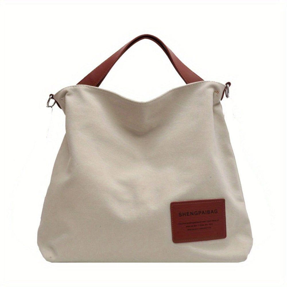 Women's Large Canvas Tote Bag Adjustable Strap Shoulder Hobo - Cremeweiß