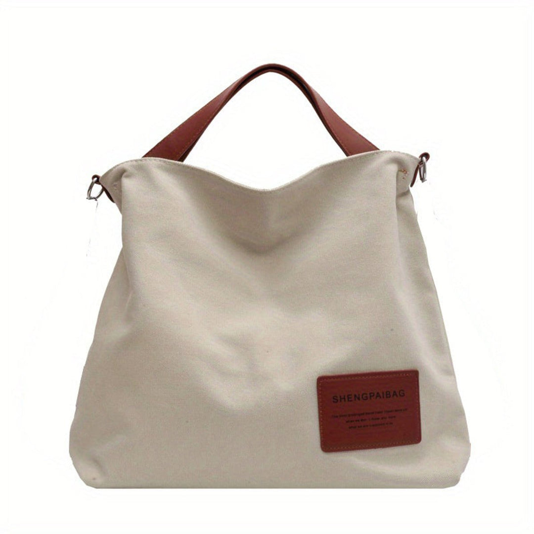 Women's Large Canvas Tote Bag Adjustable Strap Shoulder Hobo - Cremeweiß