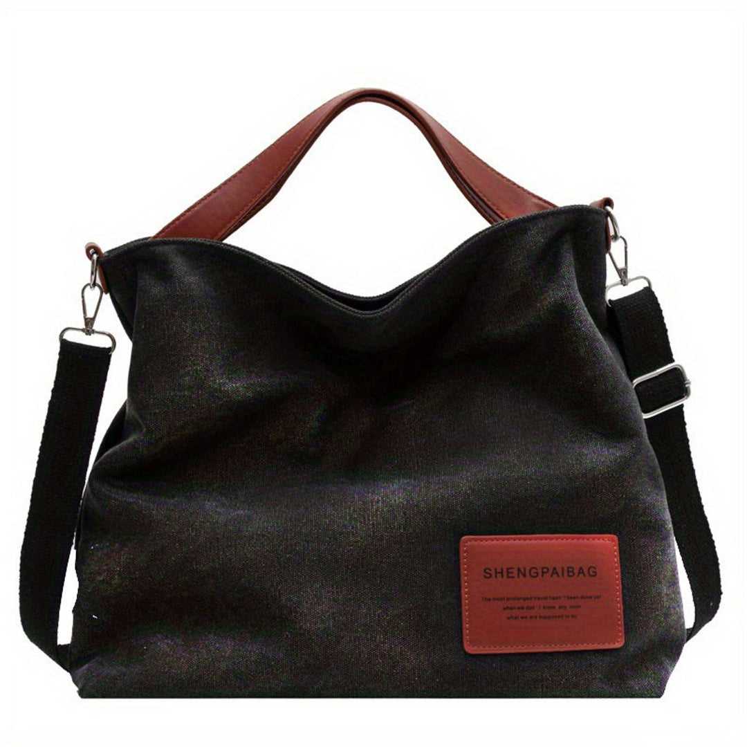 Women's Large Canvas Tote Bag Adjustable Strap Shoulder Hobo - Schwarz