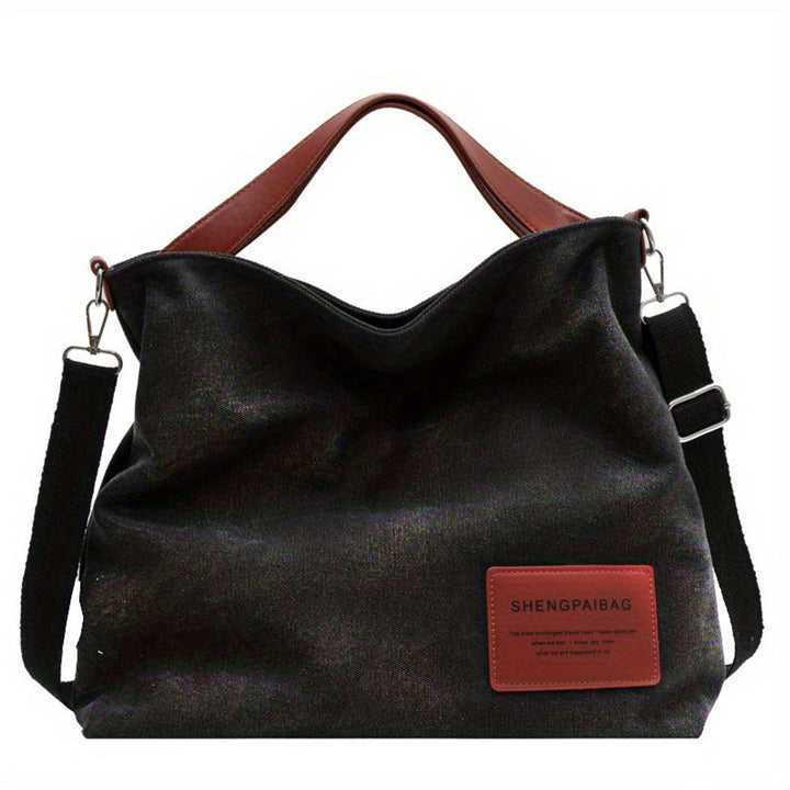 Women's Large Canvas Tote Bag Adjustable Strap Shoulder Hobo - Schwarz