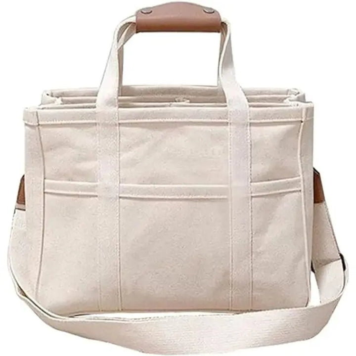 Women's Large-Capacity Multi-Pocket Canvas Tote Bag Crossbody - Beige