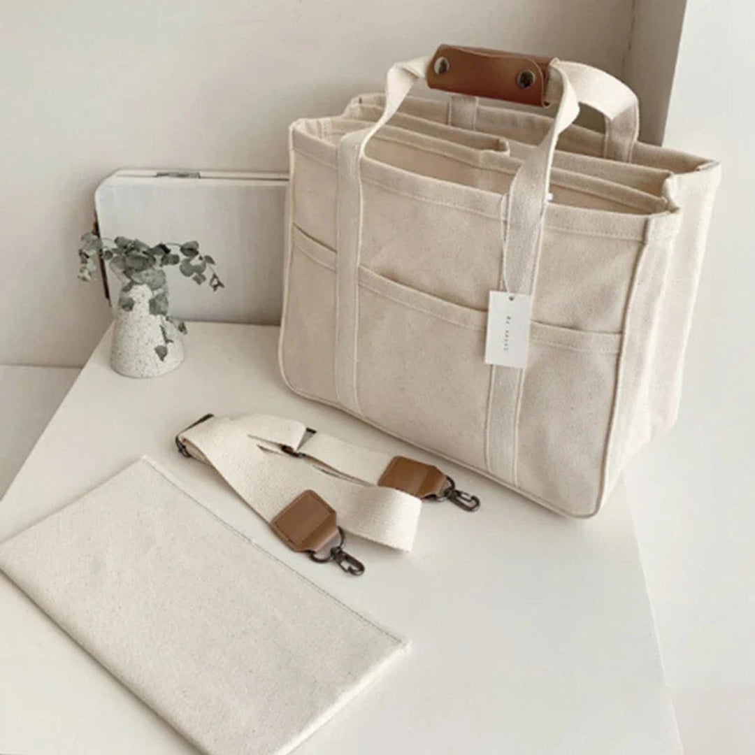 Women's Large-Capacity Multi-Pocket Canvas Tote Bag Crossbody
