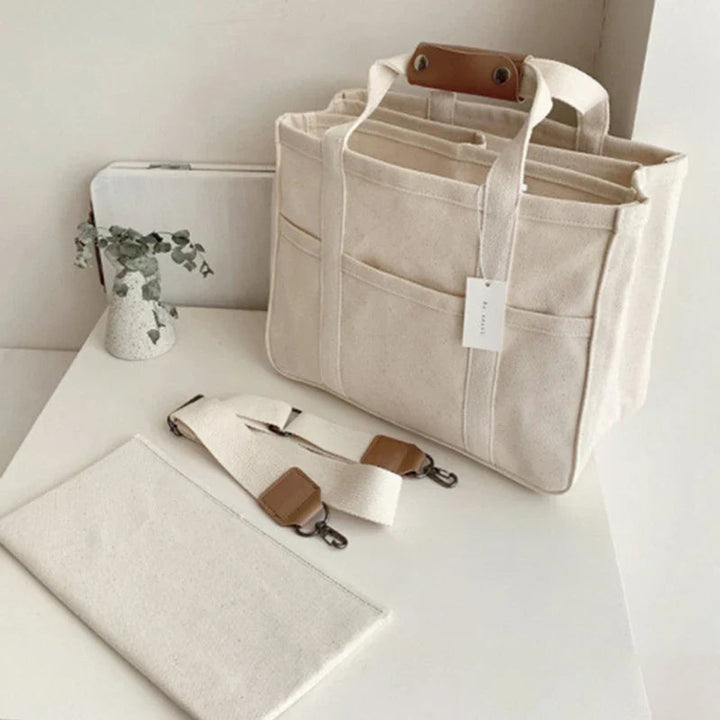 Women's Large-Capacity Multi-Pocket Canvas Tote Bag Crossbody