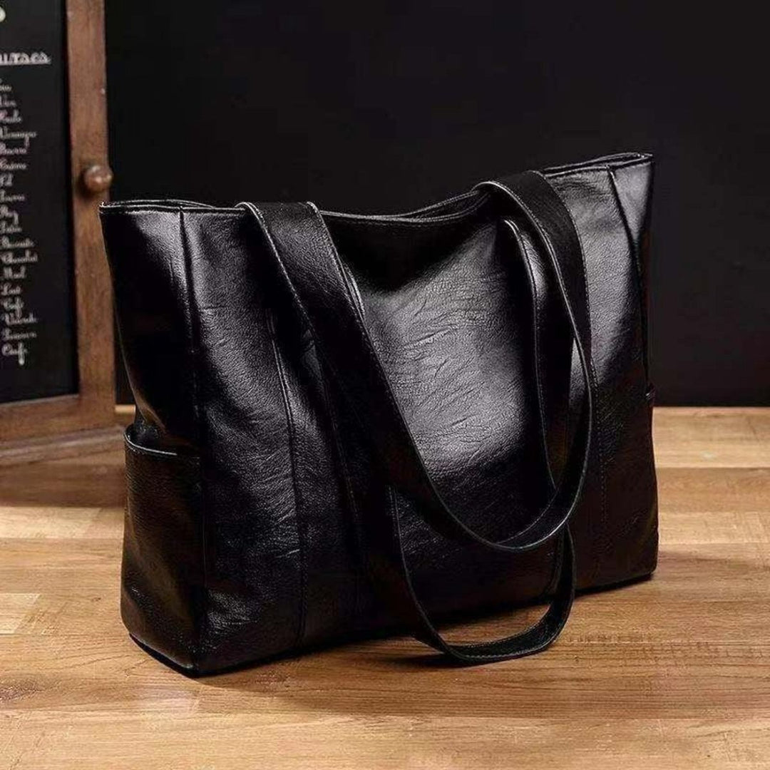 Women's Large-Capacity Vintage Leather Shoulder Tote Bag - Schwarz