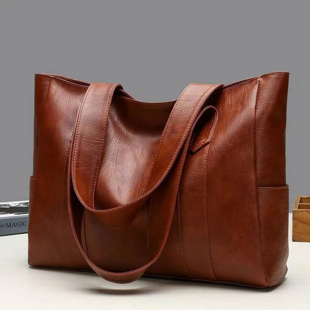 Women's Large-Capacity Vintage Leather Shoulder Tote Bag - Braun