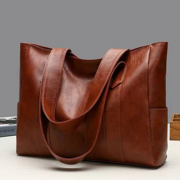 Women's Large-Capacity Vintage Leather Shoulder Tote Bag - Braun