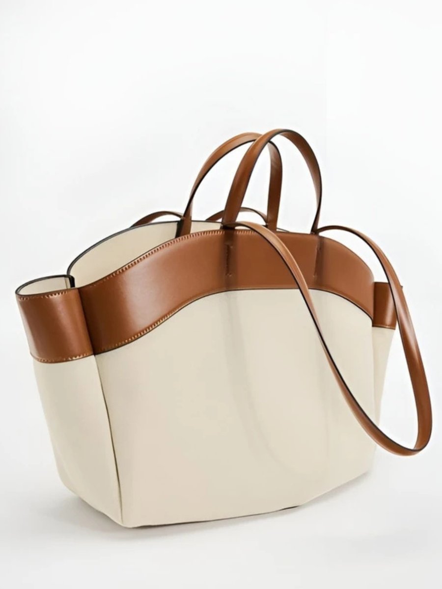 Women's Large Leather-Trim Canvas Tote Bag Shoulder Strap