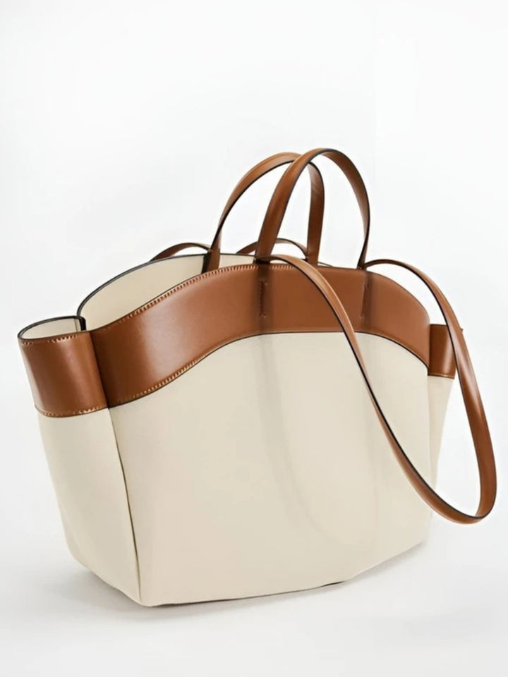 Women's Large Leather-Trim Canvas Tote Bag Shoulder Strap