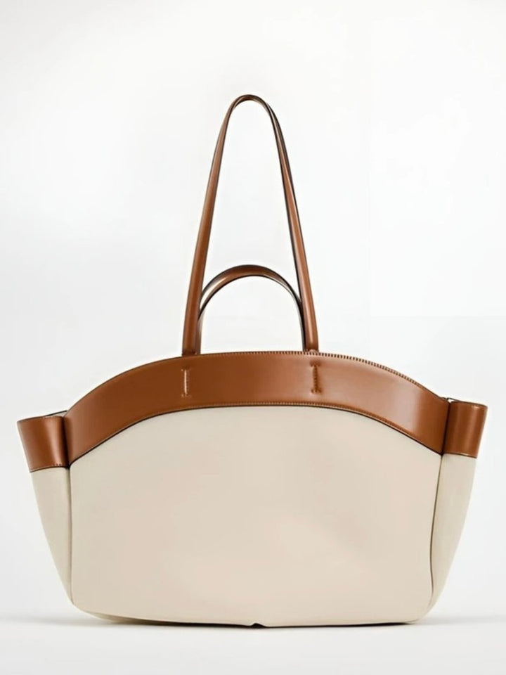 Women's Large Leather-Trim Canvas Tote Bag Shoulder Strap