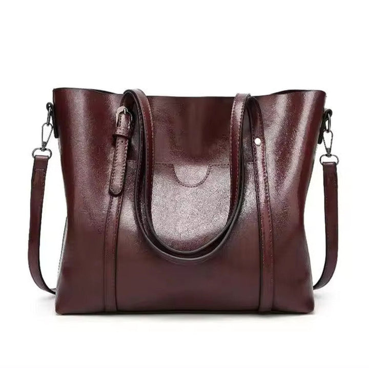 Women's Large Oil-Wax Leather Shoulder Tote Bag - Kaffee