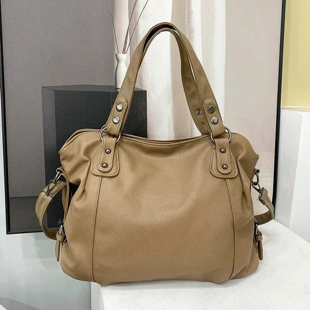 Women's Large Slouchy Studded Shoulder Tote Bag - Beige