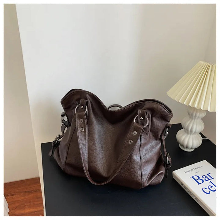 Women's Large Slouchy Studded Shoulder Tote Bag - Braun