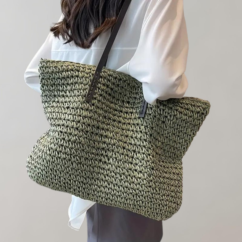 Women's Large Woven Raffia Bohemian Beach Tote Bag - Grün