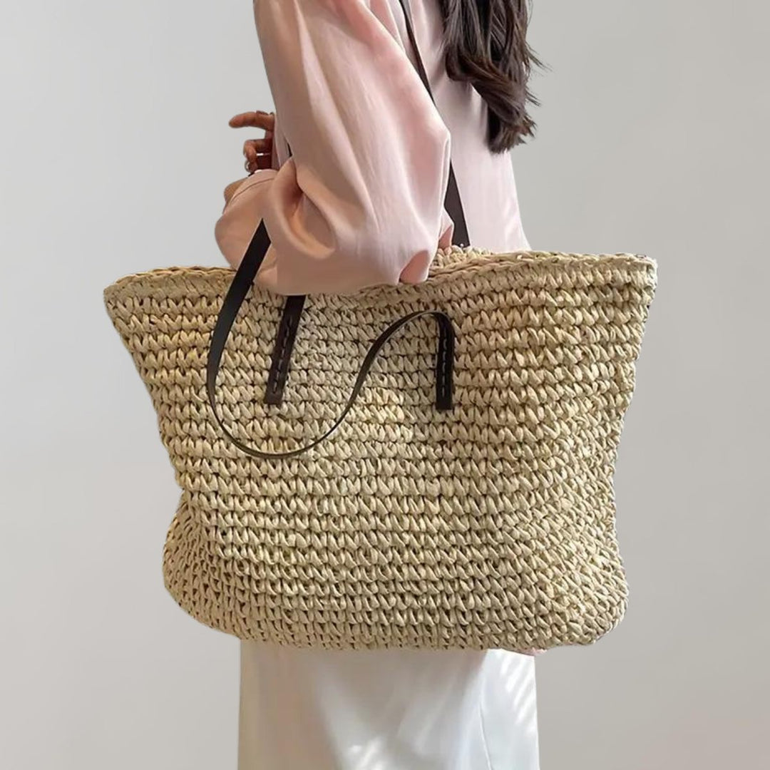 Women's Large Woven Raffia Bohemian Beach Tote Bag - Beige