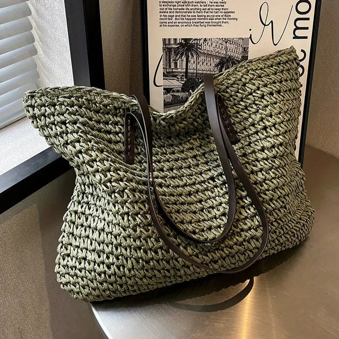Women's Large Woven Raffia Bohemian Beach Tote Bag