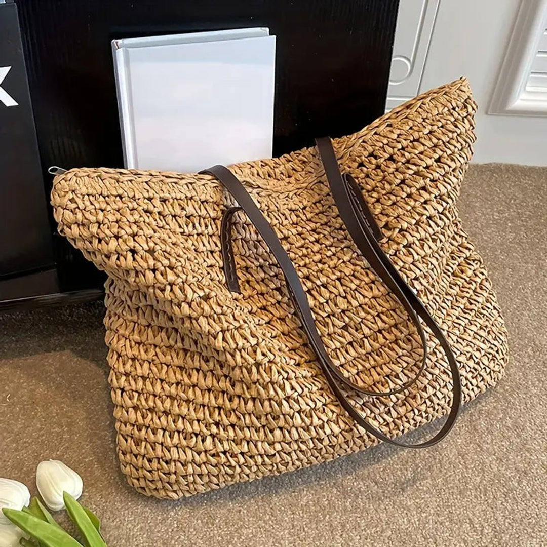 Women's Large Woven Raffia Bohemian Beach Tote Bag