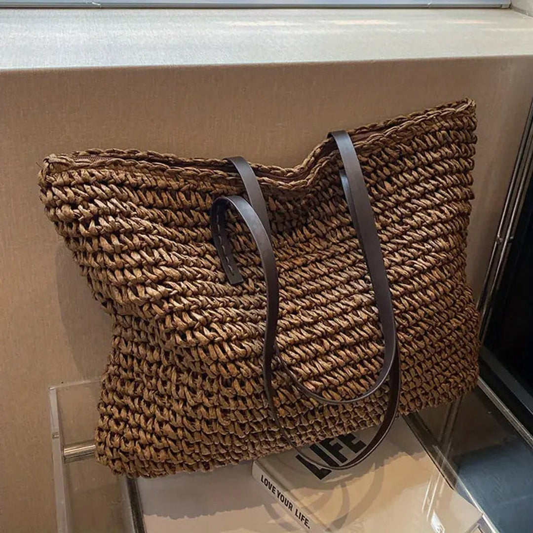 Women's Large Woven Raffia Bohemian Beach Tote Bag