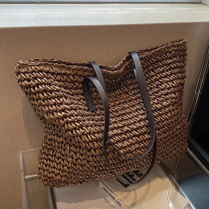 Women's Large Woven Raffia Bohemian Beach Tote Bag