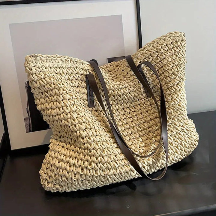 Women's Large Woven Raffia Bohemian Beach Tote Bag