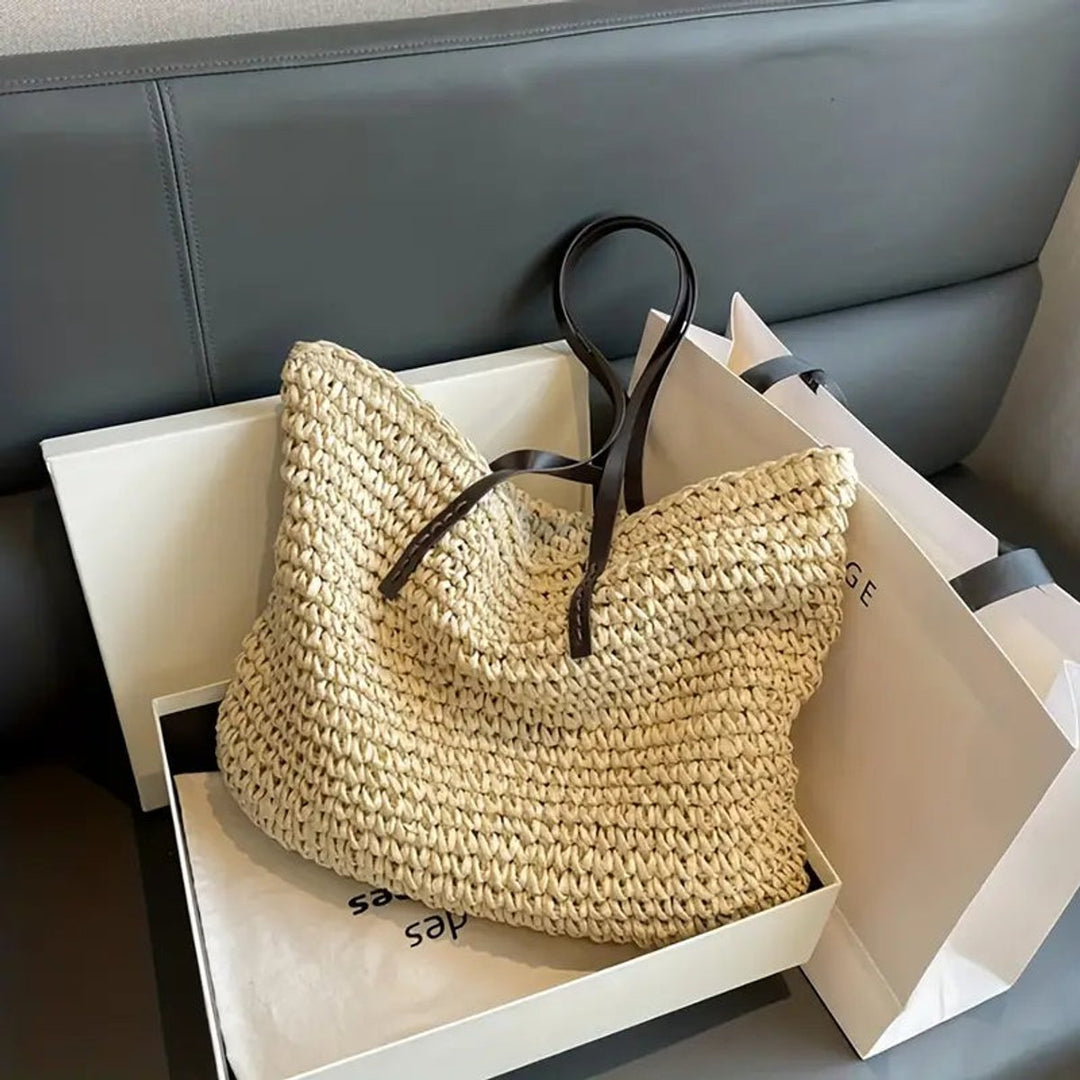 Women's Large Woven Raffia Bohemian Beach Tote Bag
