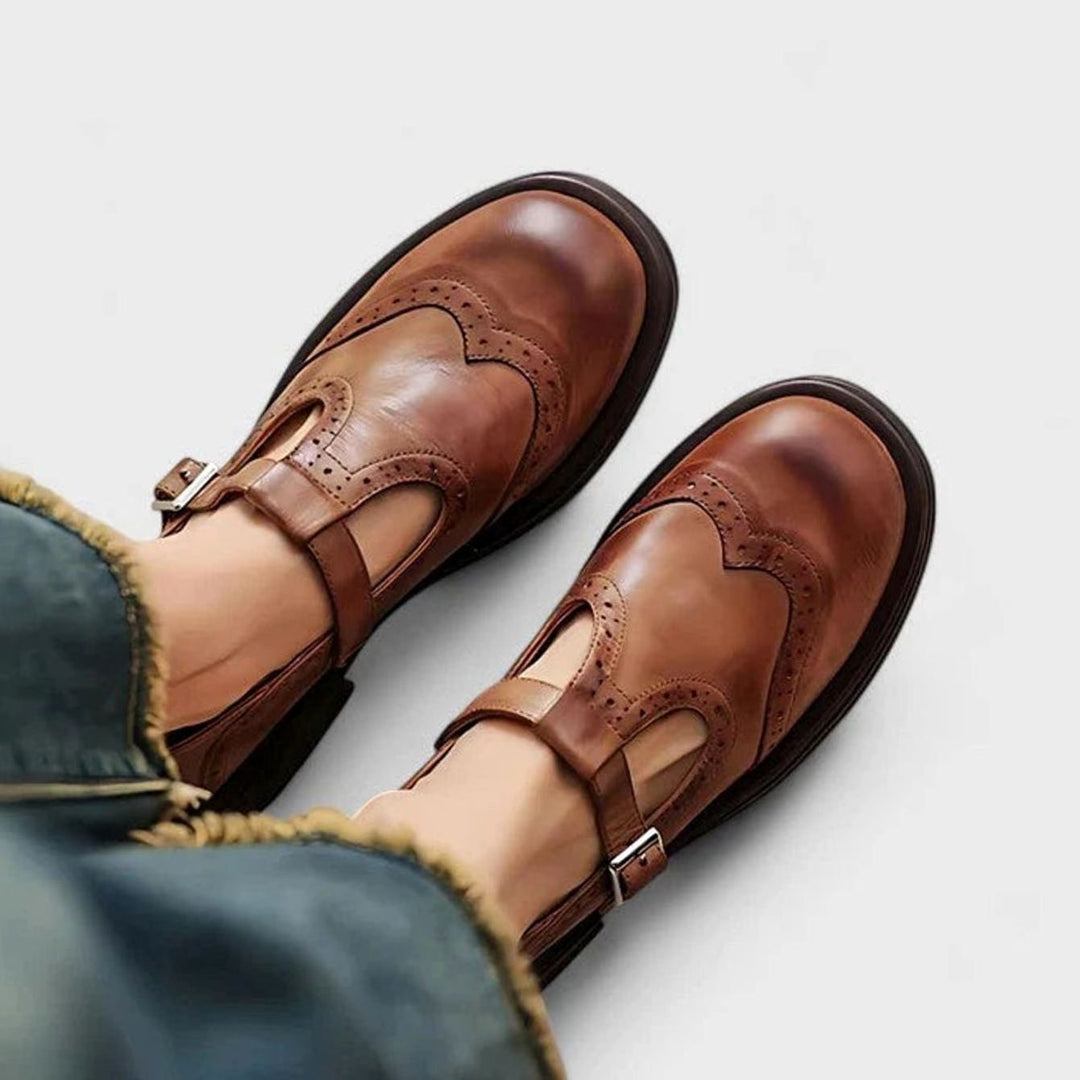 Women's Leather Brogue T-Strap Classic Boots