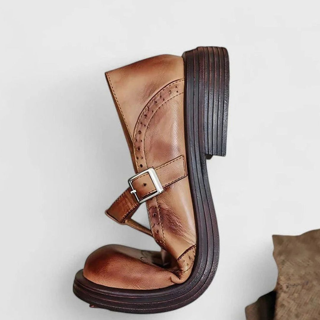 Women's Leather Brogue T-Strap Classic Boots
