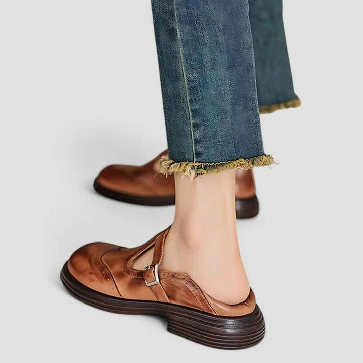 Women's Leather Brogue T-Strap Classic Boots